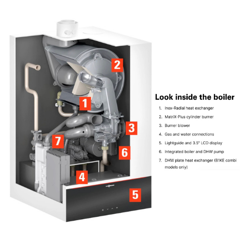 Viessmann - Boiler, Wall Mount, B1HE-199 Vitodens 100-W, 199k Btu input, 18.5-187k Btu output, 95% efficient, 3/4" gas connection, 1" heating supply & return, 3" PPS flue vent (Free Shipping)